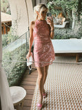 Fashion Sleeveless Pink Sequin Short Dress Halter-neck Sexy Slim Summer Dress Women Chic Street Party Dress Vestidos 2025 New
