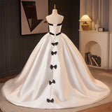 Pbong  White Satin Light Wedding Dress New  Elegant Small Size Strapless Bridal Gown High Quality Fabric Princess Style Long Skirt