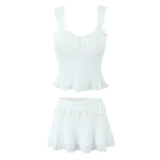 2025 New Polka Dot Tank Crop Top And Ruffle Short Skirt Sweet Chic Summer Outfits Bow Vest + Pleat Skirt Fashion Two Piece Set