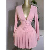 Women's Party Mini Dress 2025 Spring/summer Latest Casual Sexy Plunge Ruched Lantern Sleeve Button Daily A Line Short Skirt