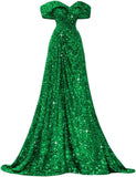Pbong  Sequin Off Shoulder Prom Dresses Mermaid Ball Gown Sweetheart Evening Gown Long for Women