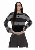 Deeptown Vintage Striped Knitted Cardigan Women Harajuku Y2k Crop Tops American Retro Gothic Streetwear Cardigan Aesthetics