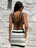 Knitwear 2 Piece-Set Striped Maxi Skirt Female Bustier Bandage And High Waist Long Skirt Sets Fashion Summer Women Outfits