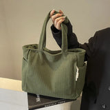Pbong  Fashionable Striped Velvet Handbag Simple Style Corduroy Shoulder Bag Solid Color Large Capacity Commuting Women's Tote Bag