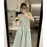 Summer Women's Square Collar Halter Dress Small Size Design Slimming Waistline Elegant Skirt Sweet Style Midi Dress