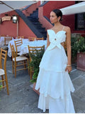 2025 Summer New Flower Shape Hollow Out Slip Dress Loose A-line Backless White Vacation Women Dress Beach Party Female Clothing