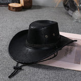 Women Men Cowgirl Hat Retro Synthetic Leather Sun Protection Holiday Beach Hiking Cap