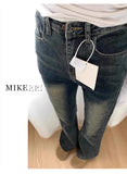 Spring 2025 Women's Retro Micro Flare Jeans Elastic Slimming High Waist Long Cotton Stretch Denim Blue Wear Resistant
