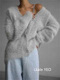 Spring Autumn Women Cardigan Sweater Jacket 2025 Imitation Mink Fur Versatile Female Sweater V-neck Loose Ladies Knitted Top