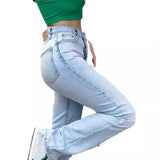 hot-selling new women's light blue slim fit high waist stretch casual versatile straight jeans for women