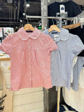 Red Striped Slim T-Shirt Blouse Woman Summer Lace Trim Peter pan Collar Single Breasted Short Sleeve Tee Sweet Cotton Shirt Y2k