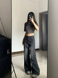 Vintage Women's Black Grey High Waist Jeans Y2K Fashion Baggy Loose Straight Wide Leg Baggy Denim Trousers Pants