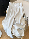 Casual Elegant Wide Leg Pant Women Vintage High Waist Loose Korean Trousers Fall Winter Pockets Solid Simple Retro Pants