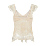 Fairy Coquette Tank Top y2k Women Sheer See Through V Neck Sleeveless Double Layered T Shirt Lace Vest Club Streetwear