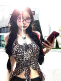 Sexy Tank Tops Women Sleeveless Irregual Leopard Crop Tops Halterneck Camis Streetwear Party Wear Tanks Summer Beach