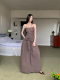 Ruched Backless Halter Maxi Dress For Woman Summer 2025 Tunic Ball Gown Strapless Long Dress Elegant Party Clothes