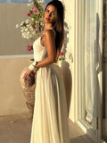Sexy Solid Mesh V-neck Long Dresses Women Vintage Sleeveless Perspective Slim Party Dress Female Chic Street Evening Beach