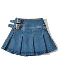 Summer New TARUXY Denim Y2k Skirt with Pleats and Belt 90s E-girl Korean Skirts For Women High Street Jeans Short Bottom