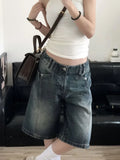 American Retro Blue Denim Shorts Women Korean Style High Waist Biker  Jeans Feminino 2024 Summer Chic Streetwear
