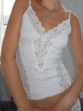White Lace Frill V Neck Camisole Women Elegant Slim Spaghetti Straps Tops Y2K Aesthetic Sleeveless Tank Top Coquette