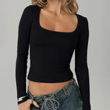 y2k Crop Tops Women Sexy Clothing Solid Color Square Neck Long Sleeve T Shirts 2000s Party Clothes Club Streetwear