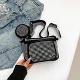 Pbong  Sparkling Rhinestone Camera Crossbody Bag with Detachable Coin Purse, Wide Strap Zipper Pockets, Shiny Shoulder Purse for Women
