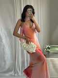 Pbong  Sexy Gradient Printed Scarf  Sling Long Dress Women Sleeveless Backless Female Evening Dress Summer Party Vacation Lady