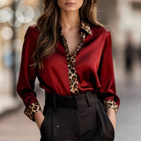Pbong  New Autumn Fashion Casual Long Sleeve Loose Blouse Women Winter Leopard Printed Turndown Collar Shirts Tops Elegant