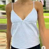 Y2k Fairycore Spaghetti Strap Camisole Women Cute Peplum Vest Coquette Low Cut V-neck Babydoll Tank Boho Going Out Crop Top