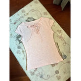 Pbong  Lace Up V-neck Short Sleeve Tee American Vintage Sweet Slim Waist Pink Top Summer Y2k Aesthetic Chic Tshirts E-girls Grunge Ropa