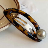 Vintage Leopard Print Oval Hair Clip for Women Elegant Acetate Pearl BB Spring Hair Clip Barrette Hair Accessories