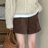Korean Chic Pants Autumn Vintage Pantalones De Mujer Niche High Waist Pleated Pant Loose Wide Leg Corduroy Shorts Women