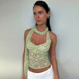 Lace Halter Neck Vest Women's Vacation Hot Girl Sexy Tanks Top Plunge Slim Sleeveless See Through Fashion Summer Camis