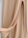 Pbong  Maxi Split Dresses for Women Solid Color Chic Temperament Robe Femme Slim Fit Square Collar Spring Dress