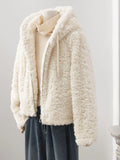 Sweet White Faux Lamb Coat Women Cute Long Sleeve Winter Warm Jacket Preppy Style Vintage Korean Female Casual Zipper Tops