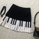 Pbong  American Retro Sweet Black White Piano Skirts Summer New Pleated Skirt Woman Y2k Slim Fit High Waist Fashion