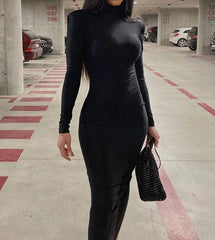Autumn Sexy Y2K Clothes Long Sleeve Bodycon Midi Dresses For Women Club Party Streetwear Elegant Solid Outfits