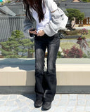 Vintage Distressed Low Waist Jeans Grunge Asymmetrical Waist Denim Pant Korean Fashion Black Flare Jeans Kpop Streetwear