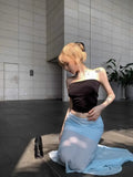 Seaside Gauze Splicing Blue Skirt Female Faldas Para Mujeres Summer Temperament Fishtail Skirt Chic Package Hip Skirts
