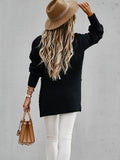 Chunky Knitted Mock Neck Sweater Side Slit Long Sleeve Pullover Female Knitwear Autumn Winter Women Casual Chic Outfit