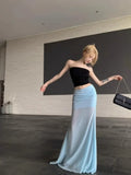 Seaside Gauze Splicing Blue Skirt Female Faldas Para Mujeres Summer Temperament Fishtail Skirt Chic Package Hip Skirts