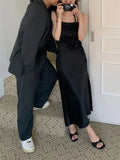 White Satin Elegant Luxury Slip Dress Fashion Solid Color Slit Slim Chic Long Dress 2025 Summer New Wedding Party Female Clothig