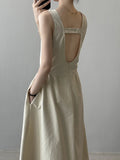 Fashion Sleeveless Long Dress Cotton Blend Solid Color Casual Summer New Dress A-line Backless Vacation Beach Dresses For Women