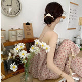 Women's New Pajamas Homewear Set Summer Retro Small Broken Flowers Halter Short-Sleeved Long Pants Thin Pajamas Homewear Set