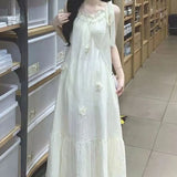 Women's Light Blue Sleeveless Strap Maxi Dress Ruffle Decor Pleated Loose Fit Elegant Casual Daily Party Dress