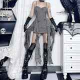 Women's Gothic Hole Sleeveless Irregular Mini Dress Backless Vintage Punk Bodycon Party Dress for Festival Halloween