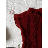 Pbong  Elegant Wine Red Stand Collar Shirt Women's Summer New Style Slimming Versatile Beautiful Patchwork Polyester Fiber Pure...