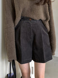 Korean Chic Pants Autumn Vintage Pantalones De Mujer Niche High Waist Pleated Pant Loose Wide Leg Corduroy Shorts Women
