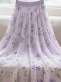 Purple Floral Chiffon Long Skirt Women High Waist Sweet Vintage Elegant Skirts Korean Casual Summer Soft Retro Long Skirts
