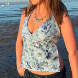 Women's Sequin Halter Tank Tops V-Neck Sleeveless Backless Slim Fit Vest Streetwear for Summer